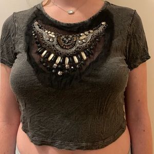 Jeweled Junior’s Cropped Blouse